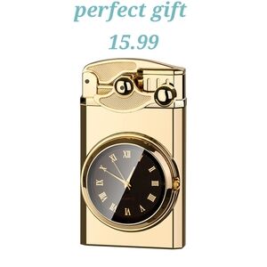 Gold Lighter with Clock